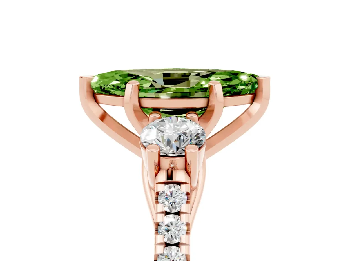 Three-Stone Marquise Cut Peridot Pavé Band with Four-Prong Setting Rose gold