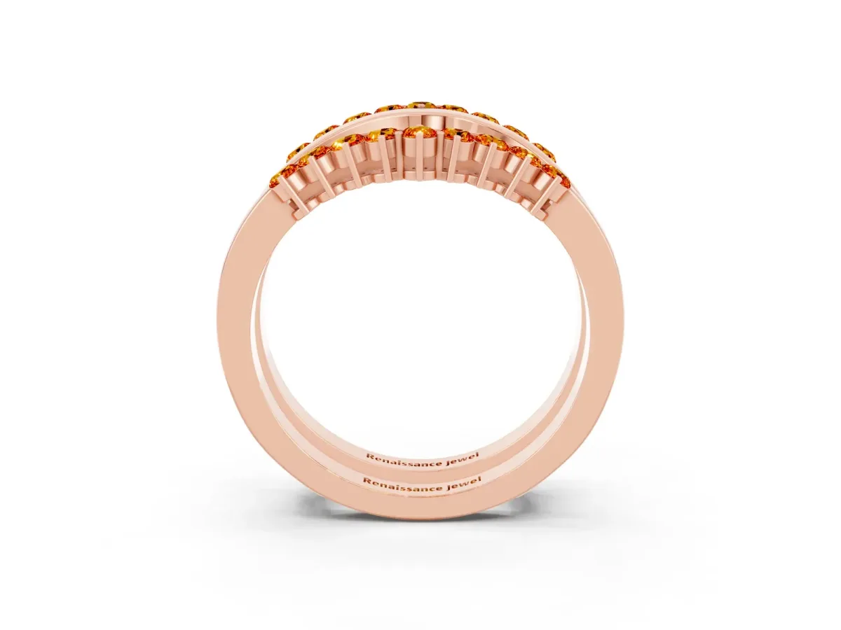 Round Citrine Chevron Contour Band with Prong Setting Rose gold