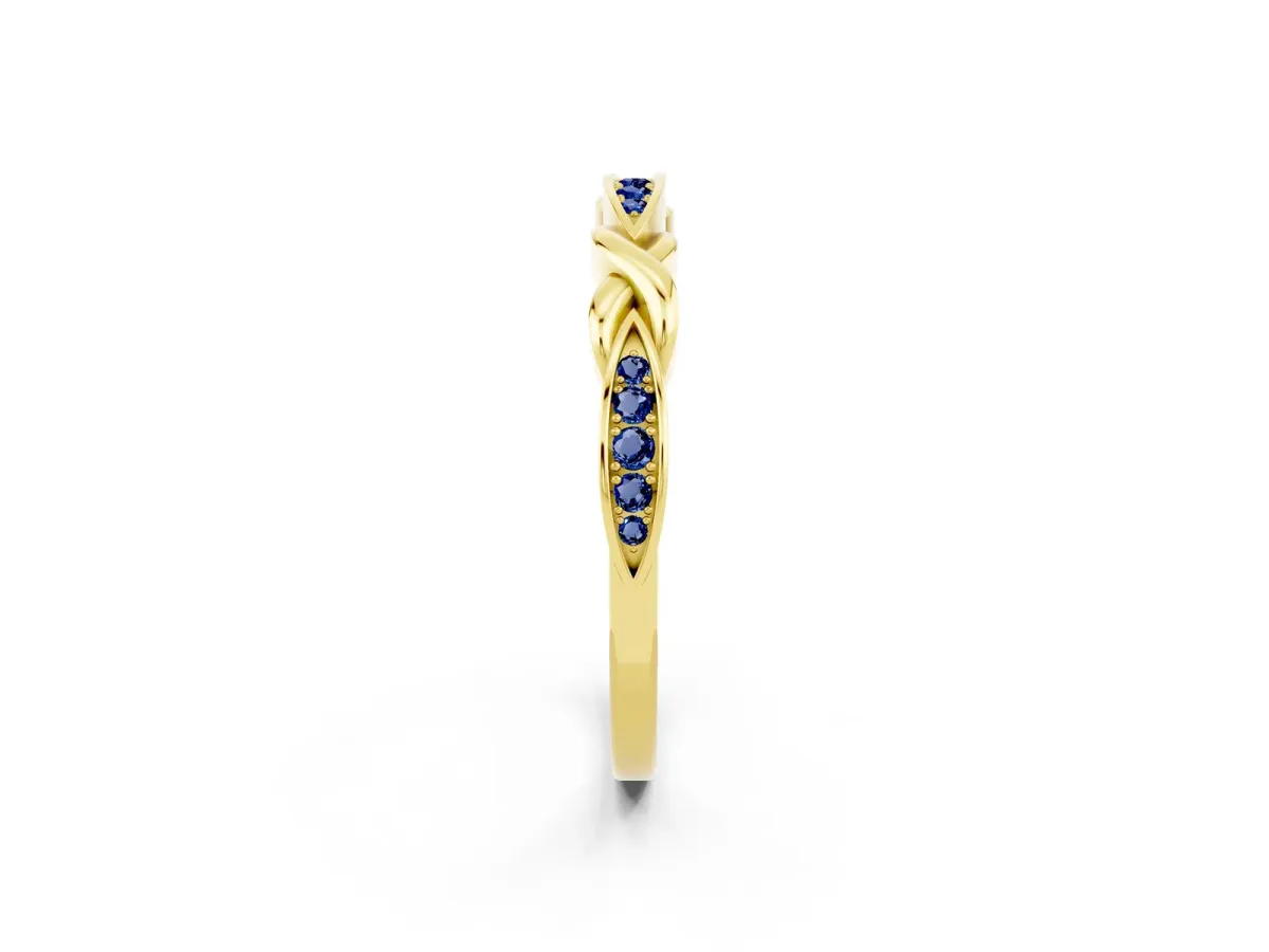 Twisted Marquise Blue Sapphire Pavé Band with Shared Prong Setting Yellow gold