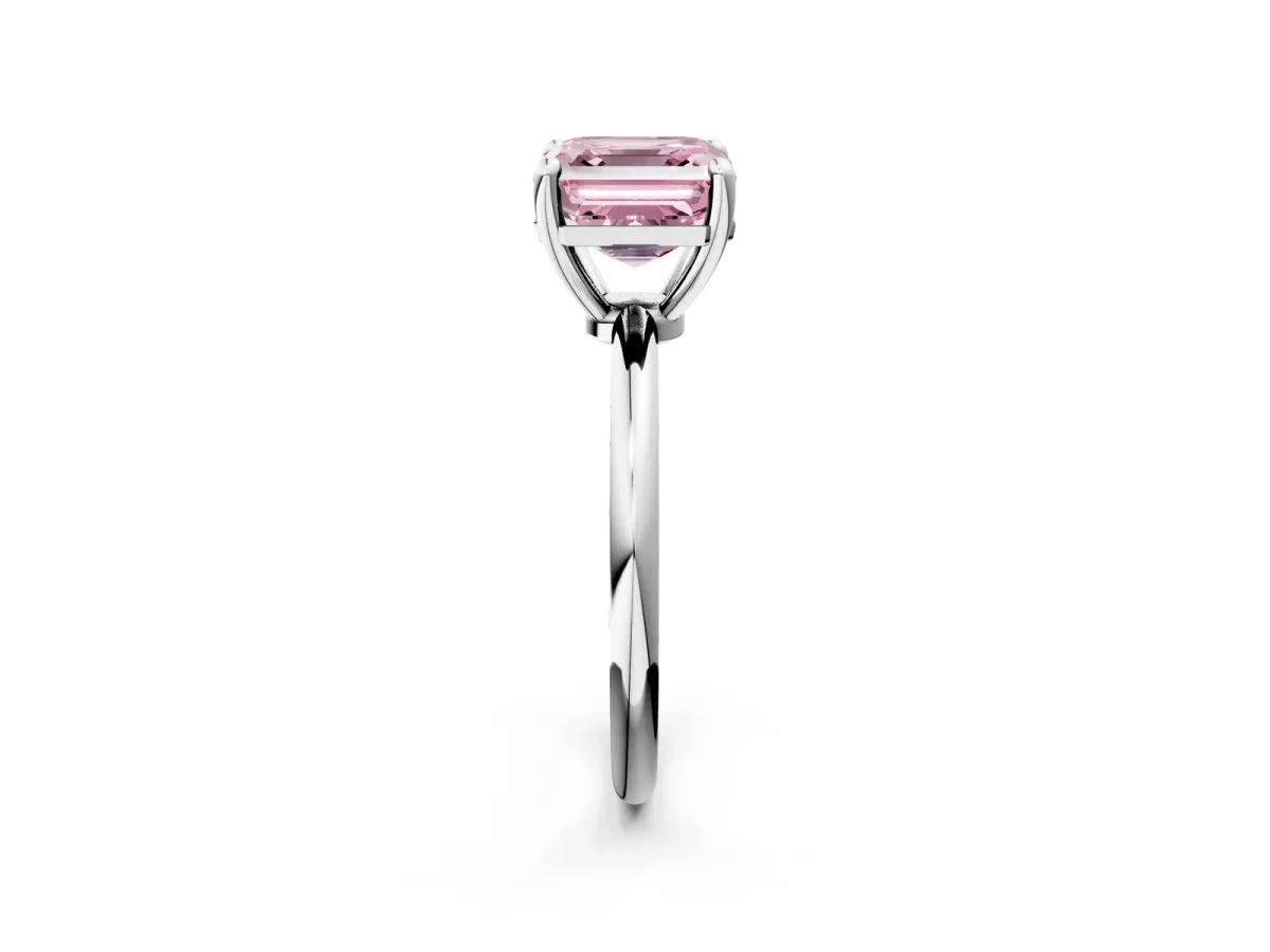 Fancy Pink Asscher Cut Solitaire Diamond Ring with 4-Prong Setting on a Classic Band White gold