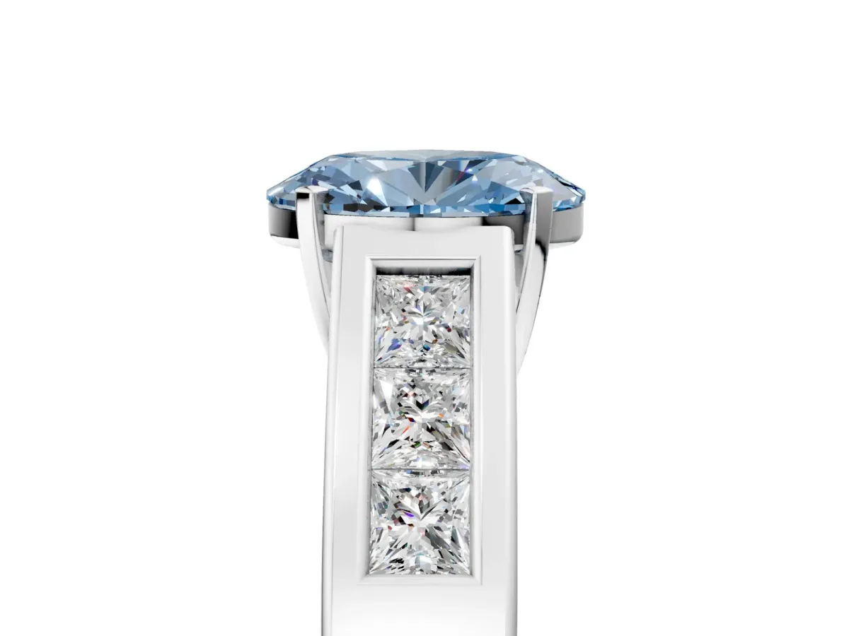 Fancy Blue Oval Cut Cut Channel Set Solitaire Ring with Four-Prong Setting White gold