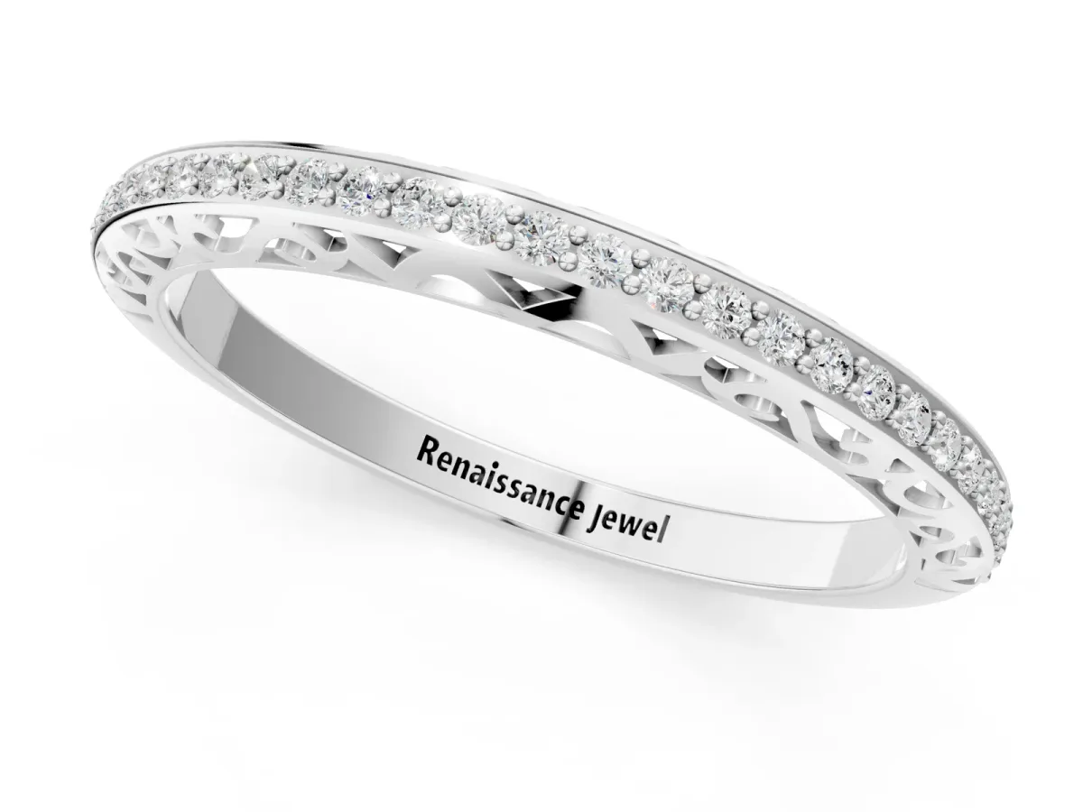 Round Diamond Channel-Set Eternity Band with Filigree Detailing Silver