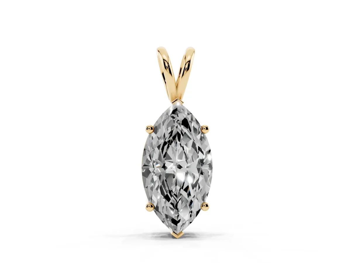 Marquise Diamond Solitaire Pendant with Prong Setting Yellow gold