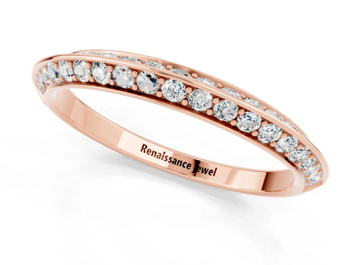 Double Row Pavé Round Moissanite Eternity Band with Channel Setting Rose gold