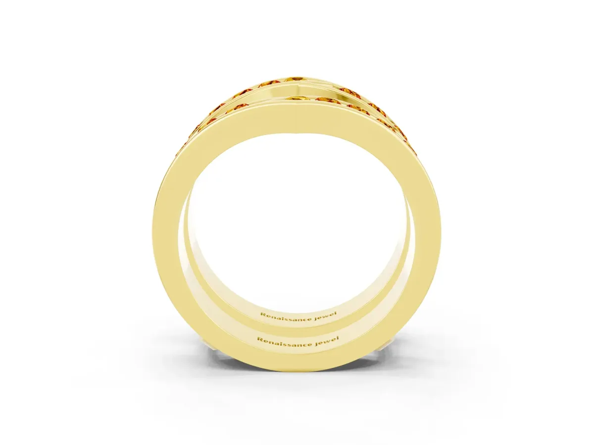 Round Citrine Channel-Set Chevron Band Yellow gold