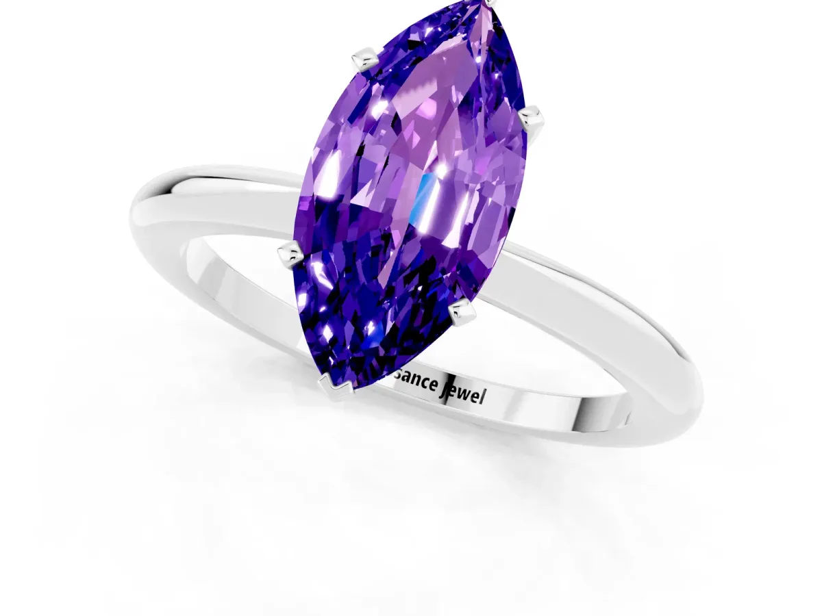 Marquise Cut Tanzanite Solitaire Ring with Six-Prong Setting and Classic Band Silver