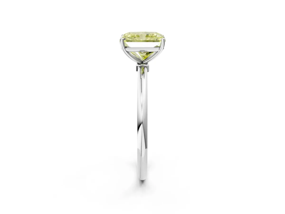 Fancy Yellow Radiant Cut Cut Solitaire Engagement Ring with Thin Band and Four-Prong Setting Platinum