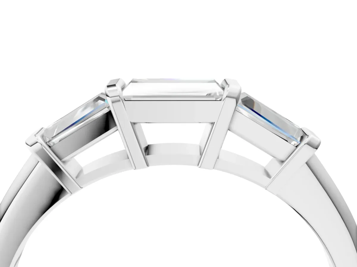 Three-Stone Baguette Cut Channel Set Diamond Band White gold