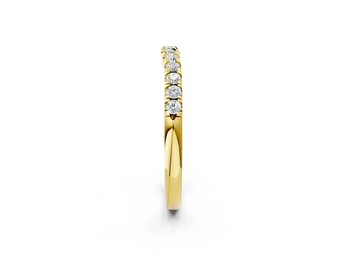 Round Diamond Pavé Curved Eternity Band with Shared Prong Setting Yellow gold