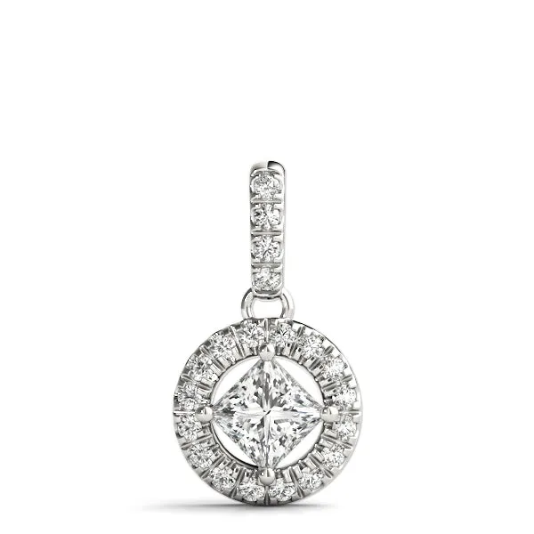Princess Cut Halo Diamond Pendant with Four-Prong Setting Silver