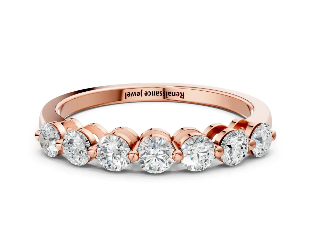 Round Cut Diamond Prong Set Half Eternity Band Rose gold