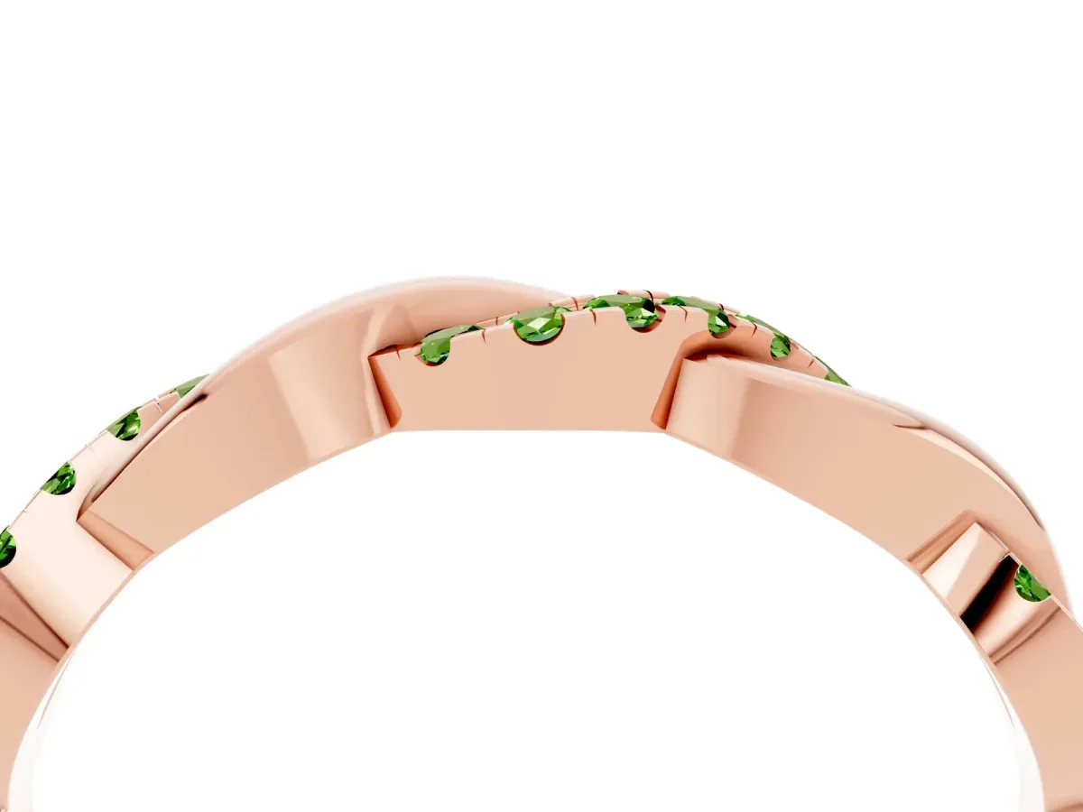 Round Peridot Twist Eternity Band with Pavé Setting Rose gold