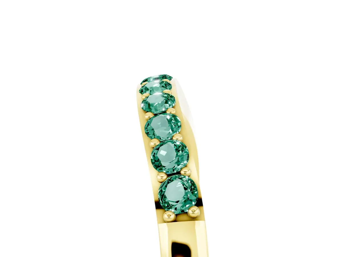 Round Green Sapphire Curved Wedding Band with Channel Setting Yellow gold