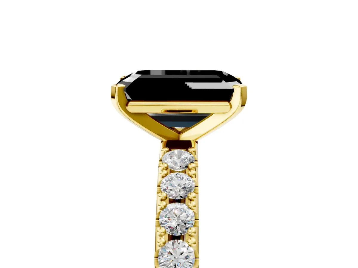 Fancy Black Emerald Cut Diamond Solitaire Pavé Band with Four-Prong Setting Yellow gold