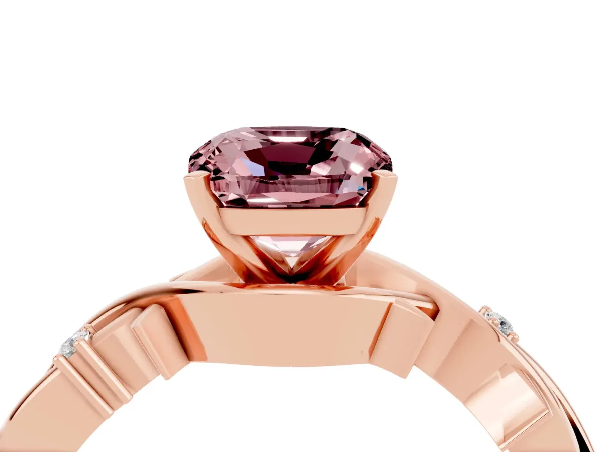 Cushion Cut Morganite Solitaire Ring with Twisted Band and Prong Setting Rose gold