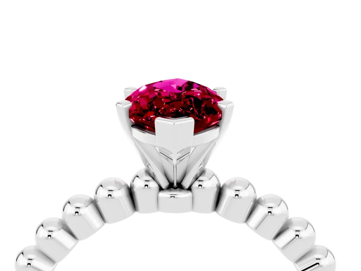 Marquise Cut Garnet Solitaire Ring with Beaded Band and Prong Setting Silver