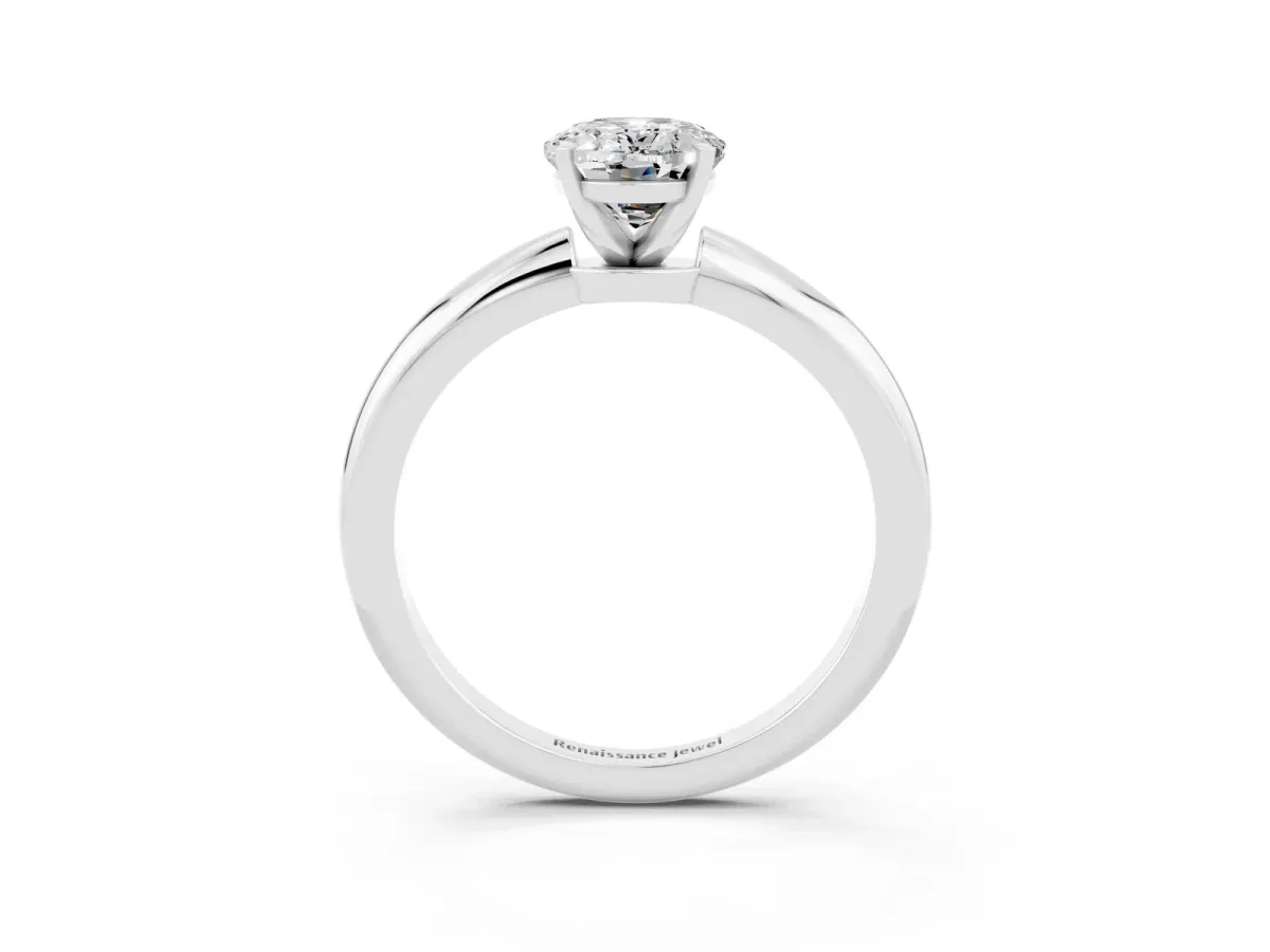 Oval Cut Moissanite Solitaire Ring with Six-Prong Setting and Classic Band Silver