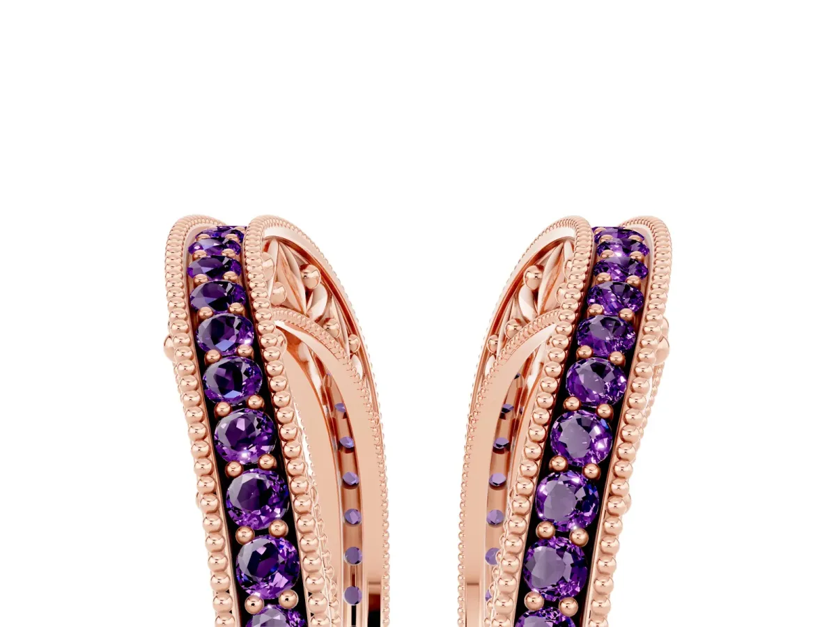 Round Amethyst Milgrain Eternity Band with Channel Setting Rose gold