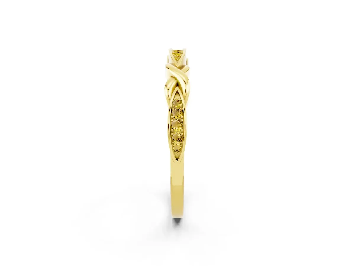 Twisted Marquise Yellow Sapphire Pavé Band with Shared Prong Setting Yellow gold