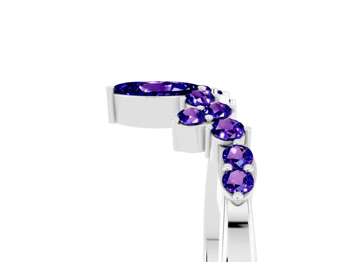 Marquise and Round Tanzanite Chevron Band with Prong Setting Silver