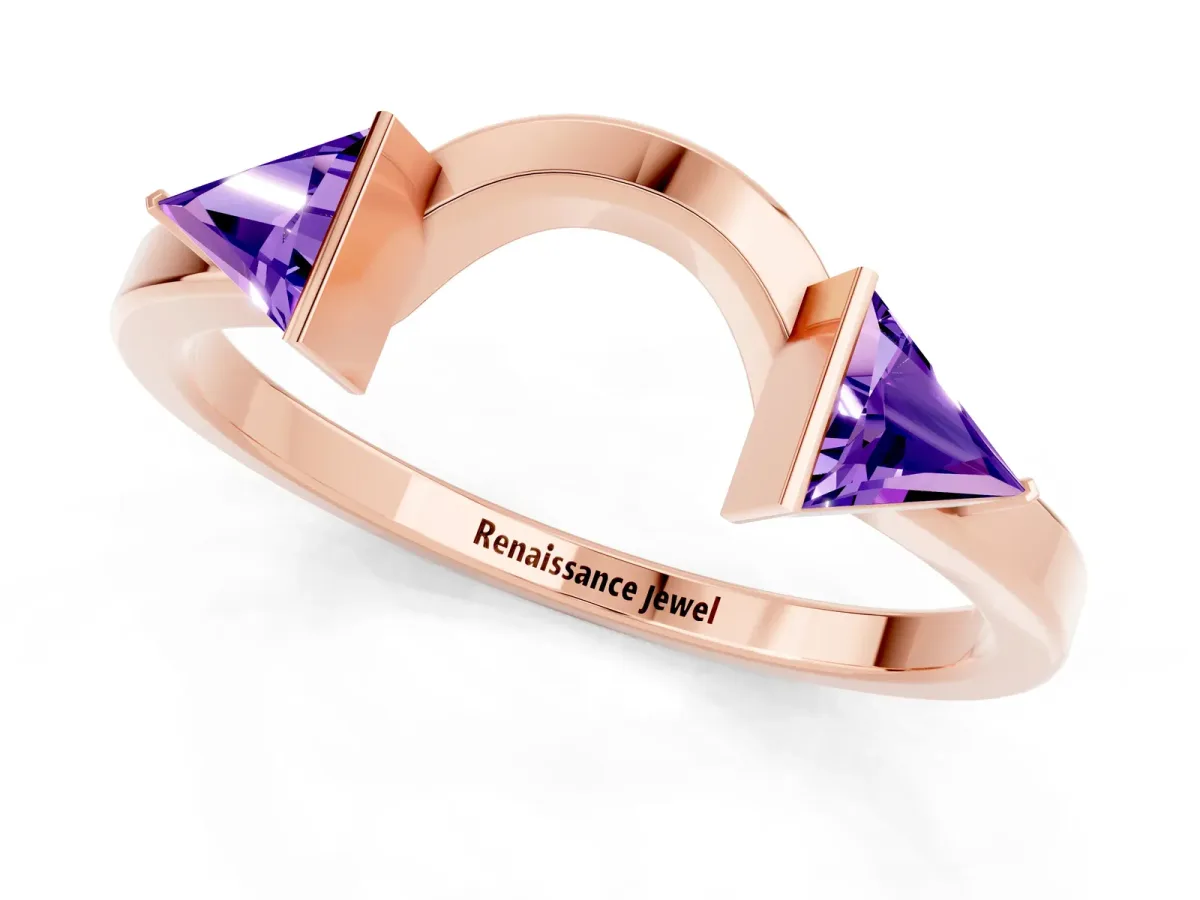 Trillion Tanzanite Open Band Ring with Bezel Setting Rose gold