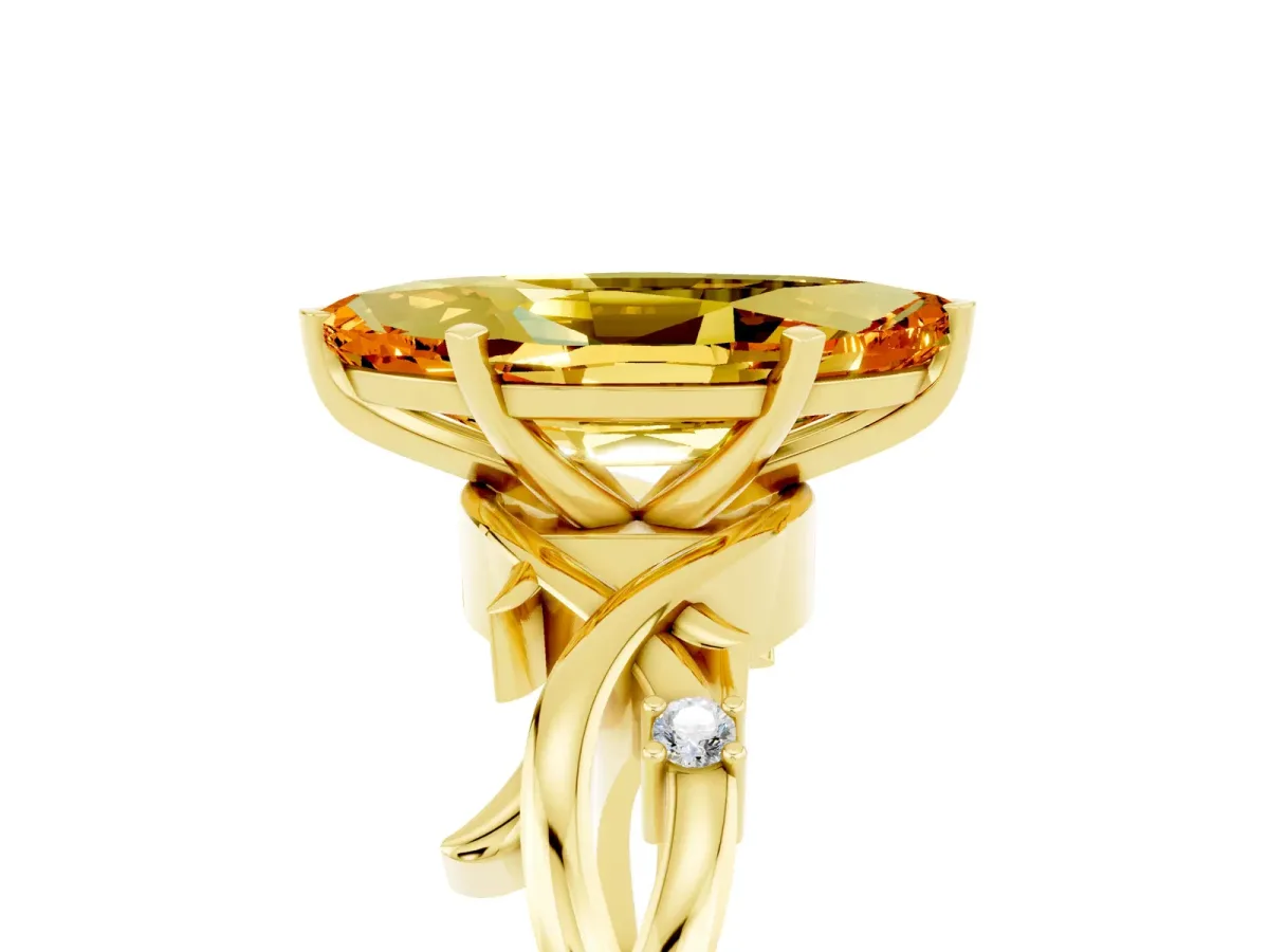 Marquise Cut Citrine Solitaire Ring with Twisted Band and Prong Setting Yellow gold