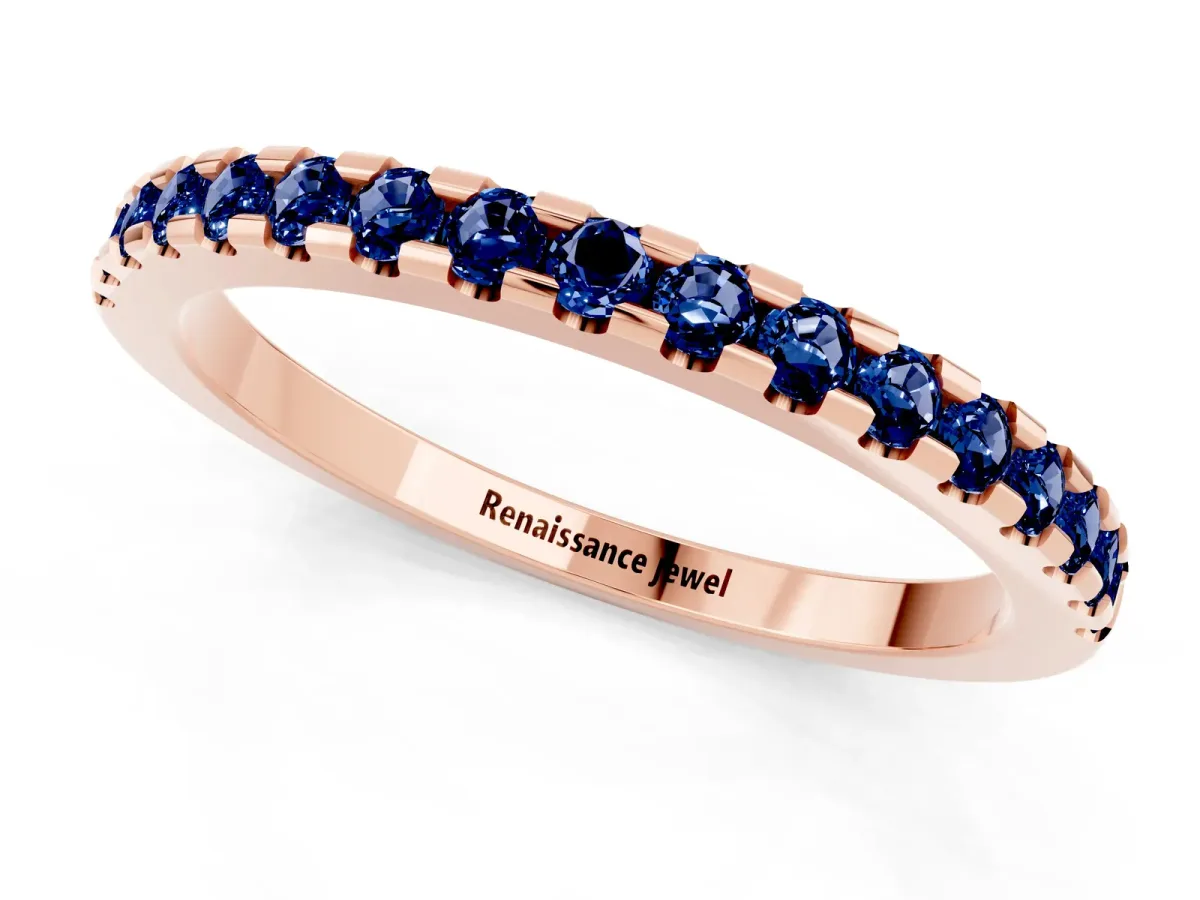 Round Blue Sapphire Pavé Set Eternity Band with Micro Prong Setting Rose gold