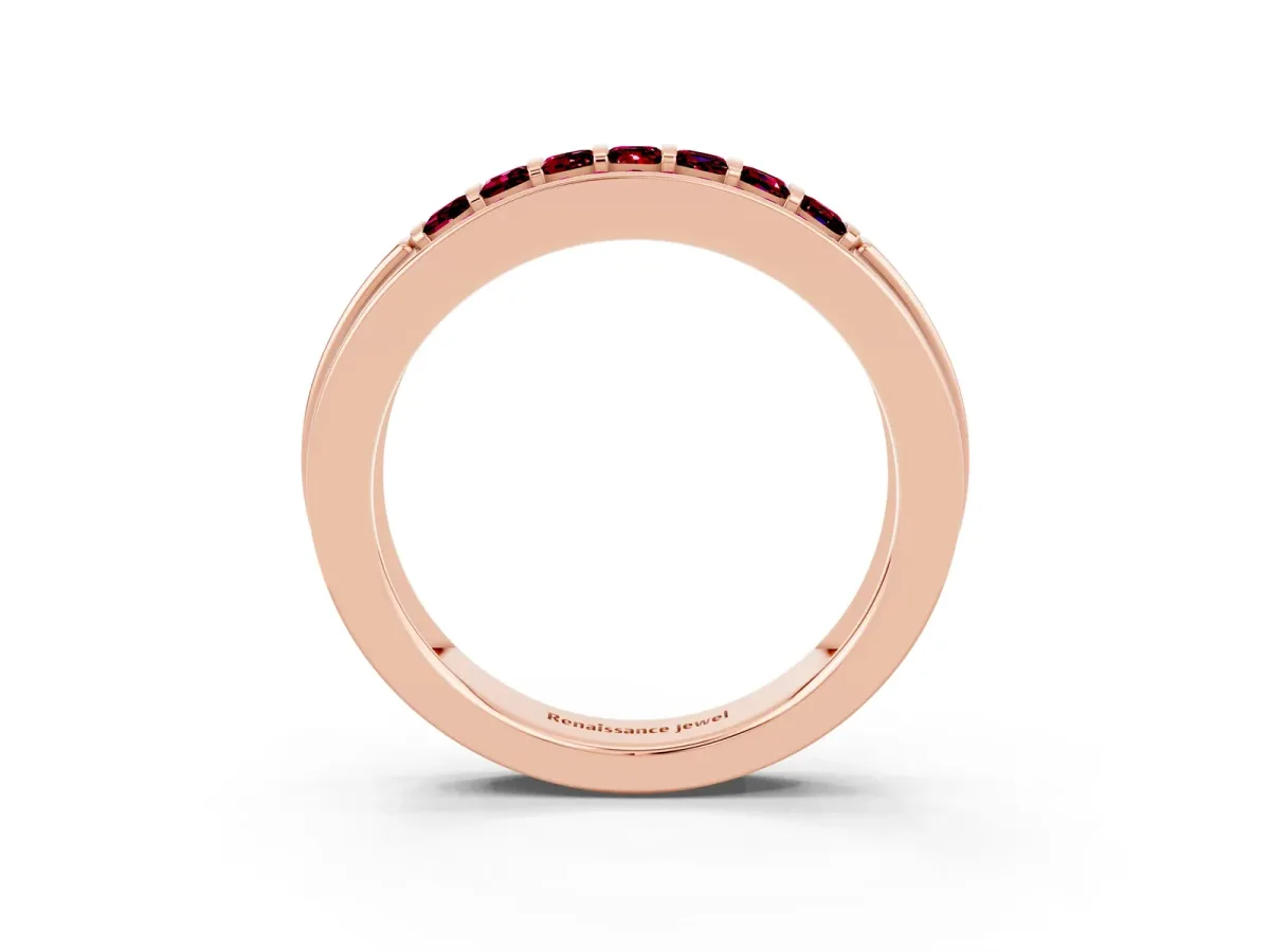 Bar-Set Princess Cut Garnet Pavé Band Rose gold
