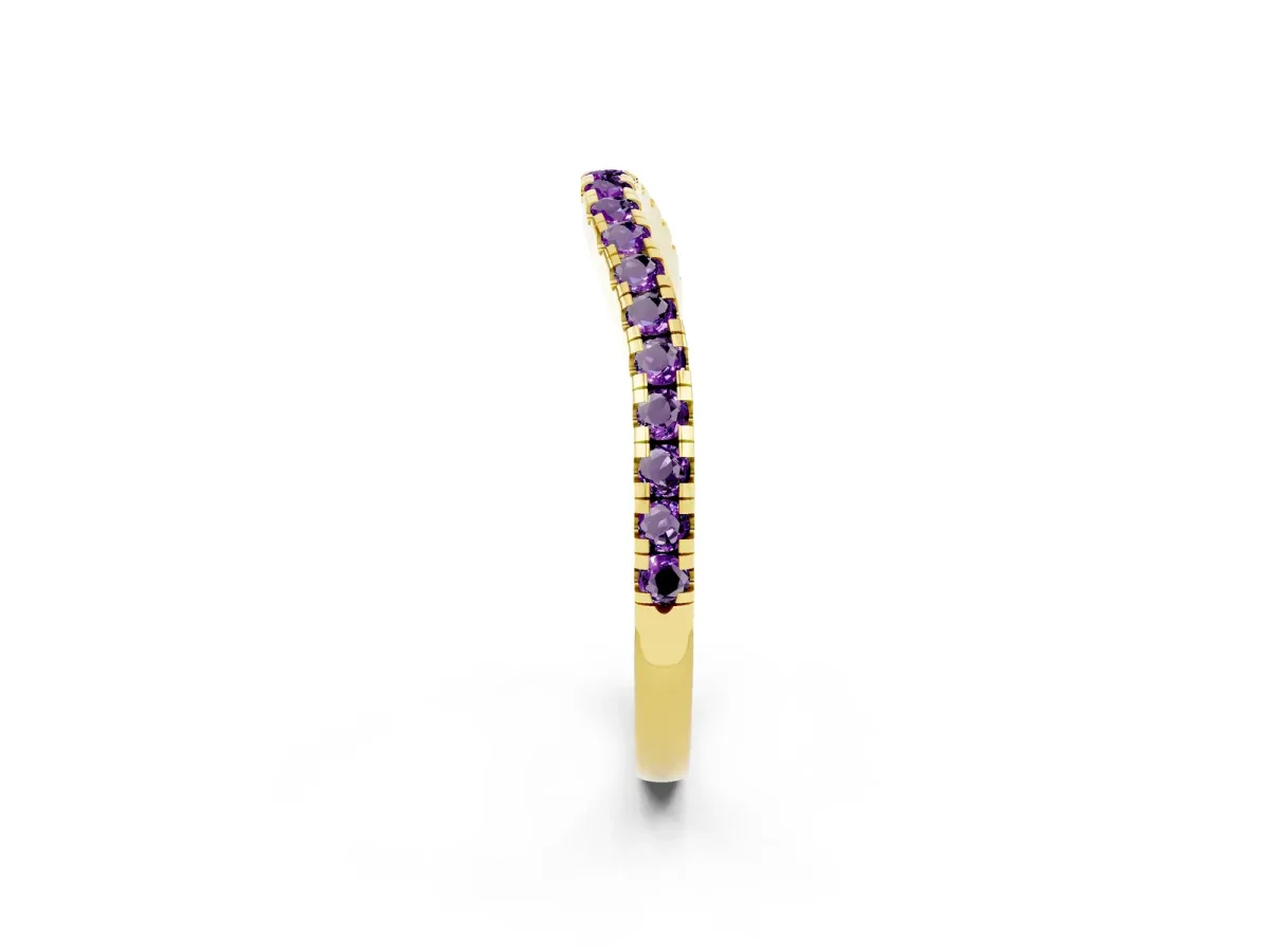 Round Amethyst Pavé Half Eternity Band with Shared Prong Setting Yellow gold