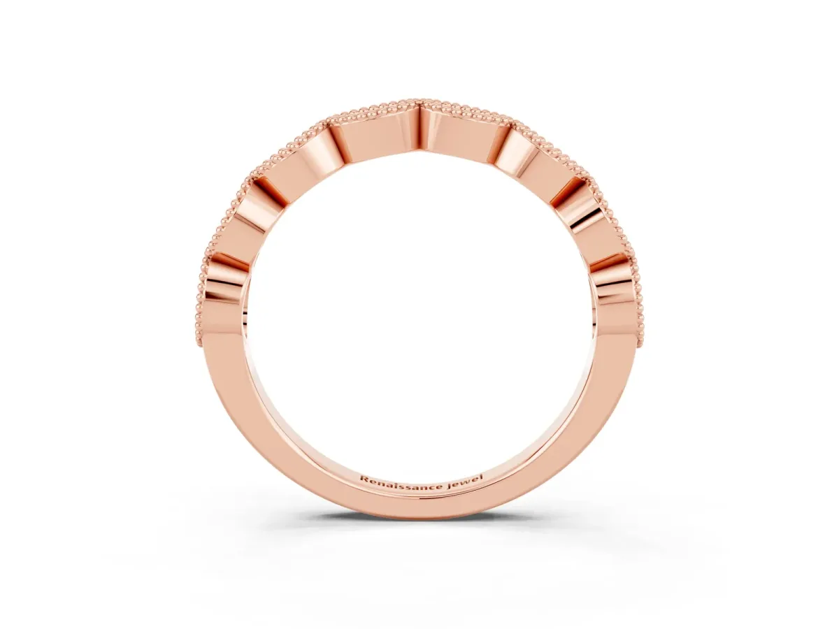 Milgrain Marquise Amethyst Half Eternity Band with Bezel Setting Rose gold
