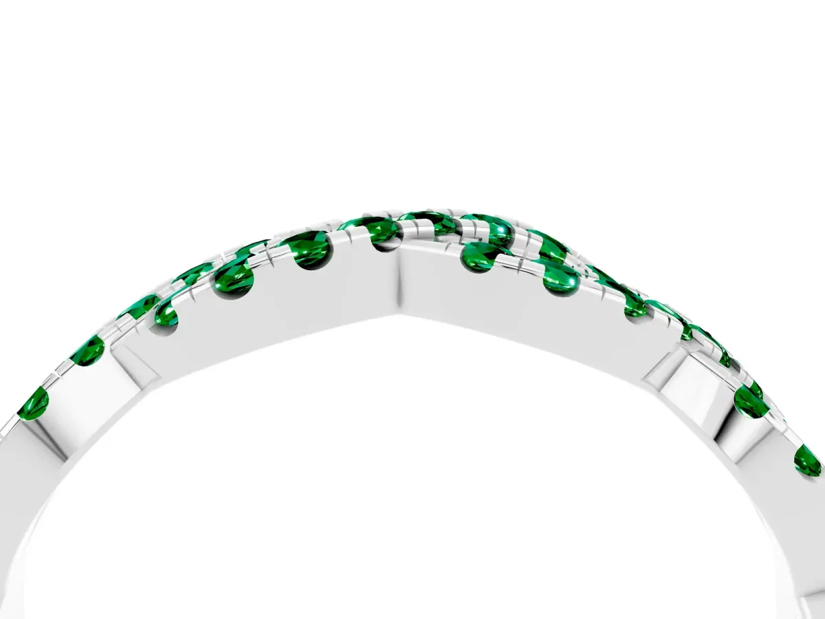 Round Emerald Twisted Eternity Band with Pavé and Shared Prong Setting Platinum
