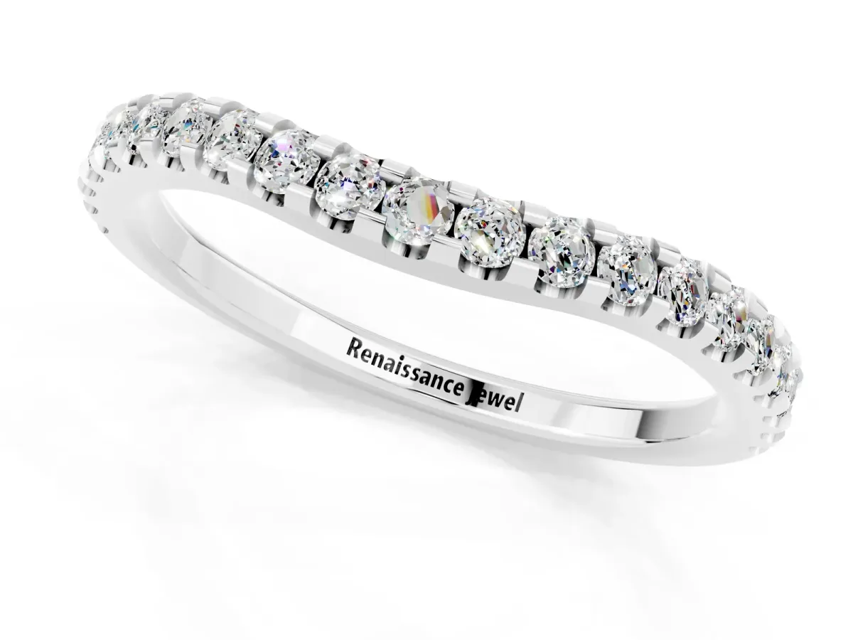 Round Moissanite Pavé Curved Wedding Band Platinum