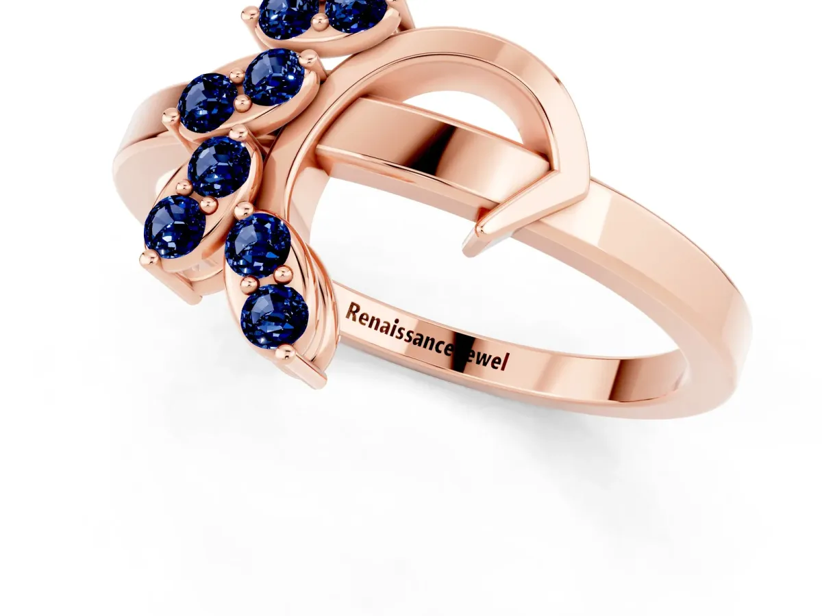 Marquise Blue Sapphire Cluster Bypass Ring with Prong Setting Rose gold