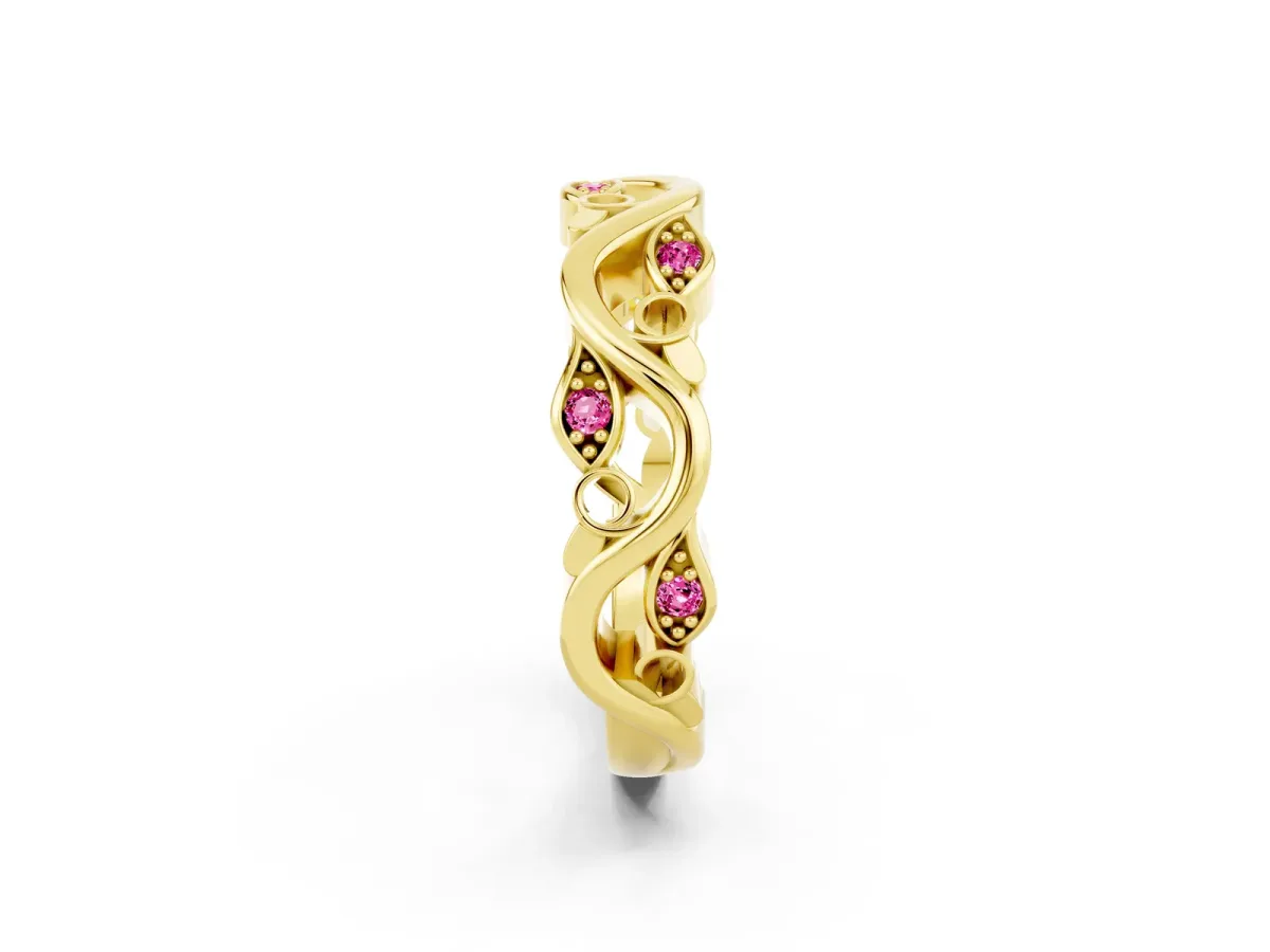 Marquise Pink Sapphire Vine Eternity Band with Bezel Setting Yellow gold
