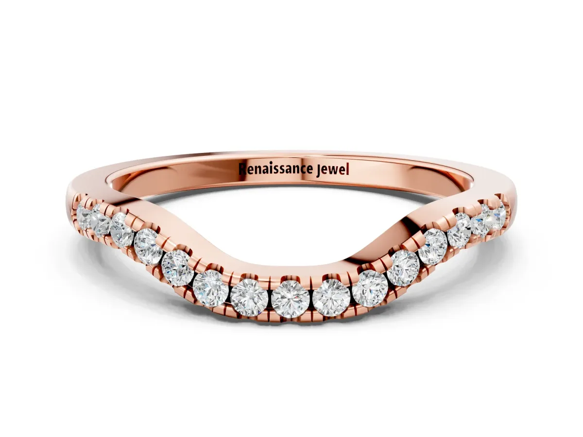 Round Diamond Curved Pavé Wedding Band with U-Prong Setting Rose gold