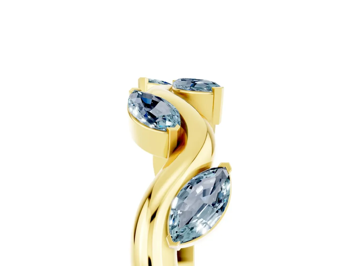 Marquise Aquamarine Twisted Band with Prong Setting Yellow gold