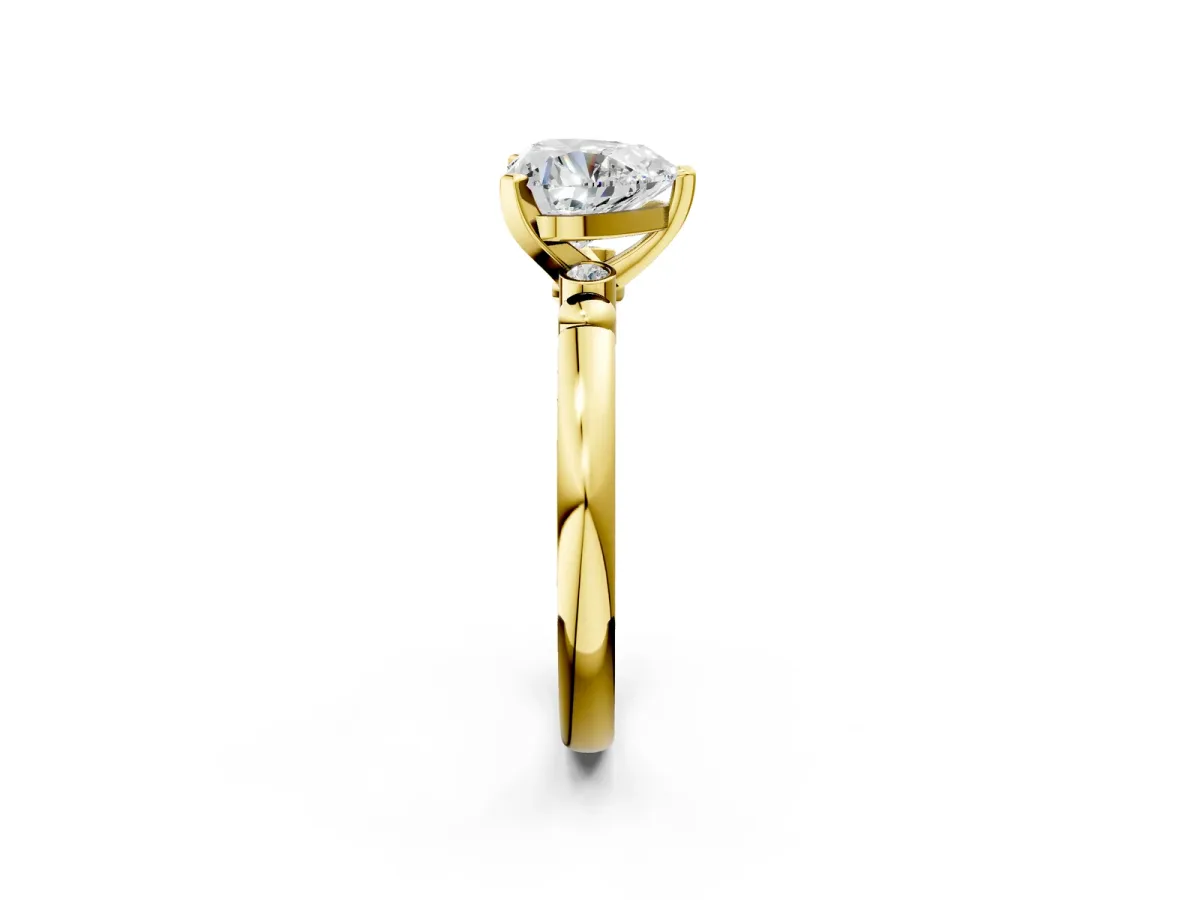Heart Cut Solitaire Beaded Band with Four-Prong Setting Yellow gold