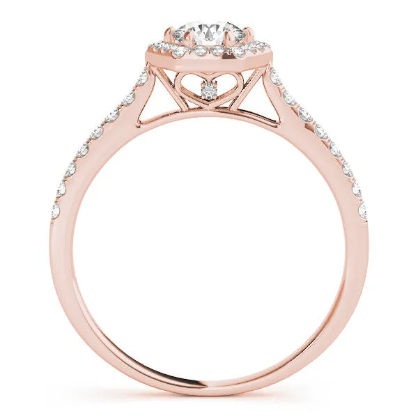 Hexagonal Halo Emerald Cut Diamond Pavé Band with Four-Prong Setting Rose gold
