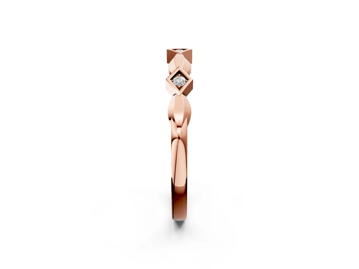 Square Diamond Twist Band with Bezel Setting Rose gold