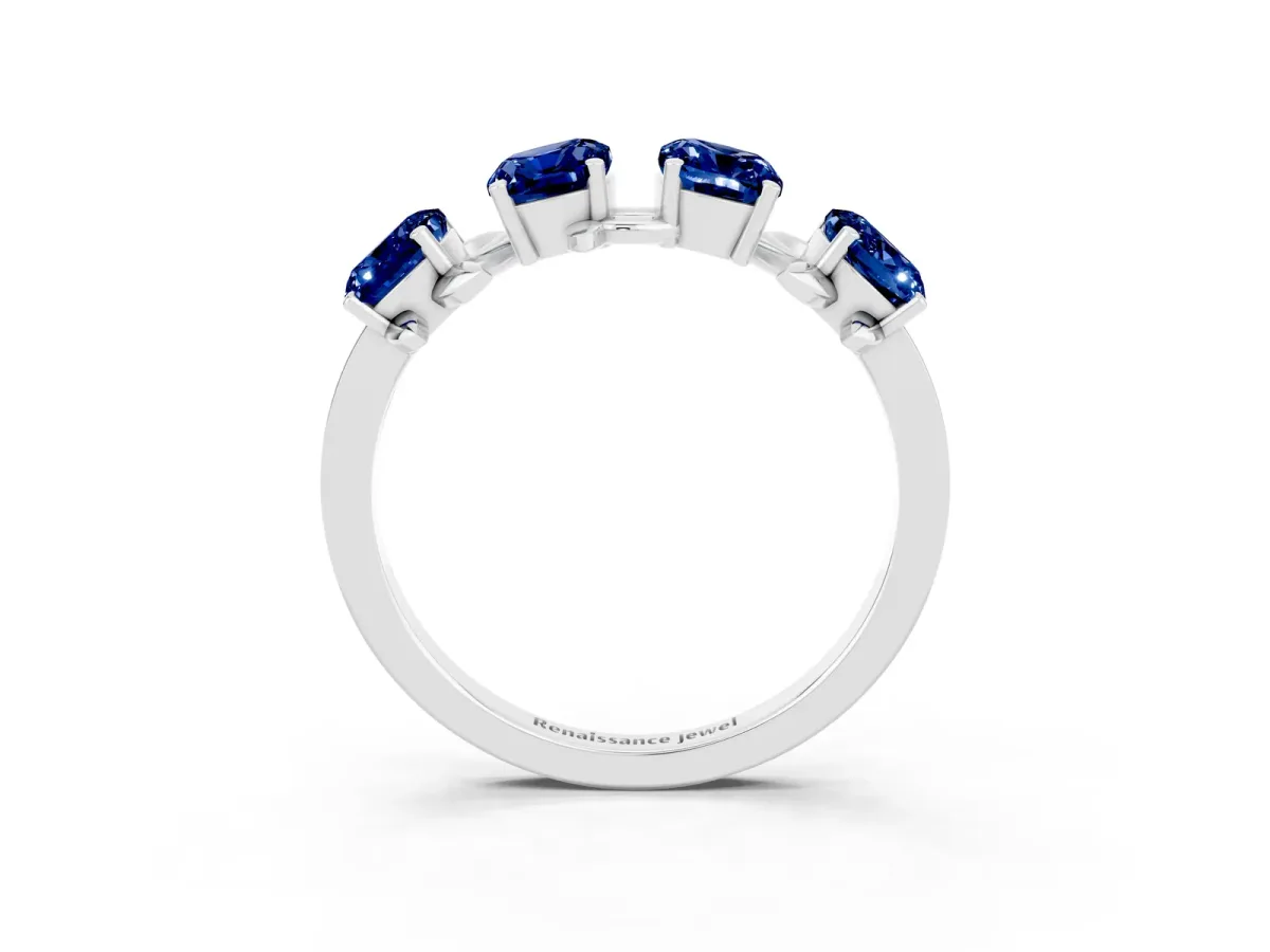 Emerald Cut Blue Sapphire Prong-Set Half Eternity Band White gold