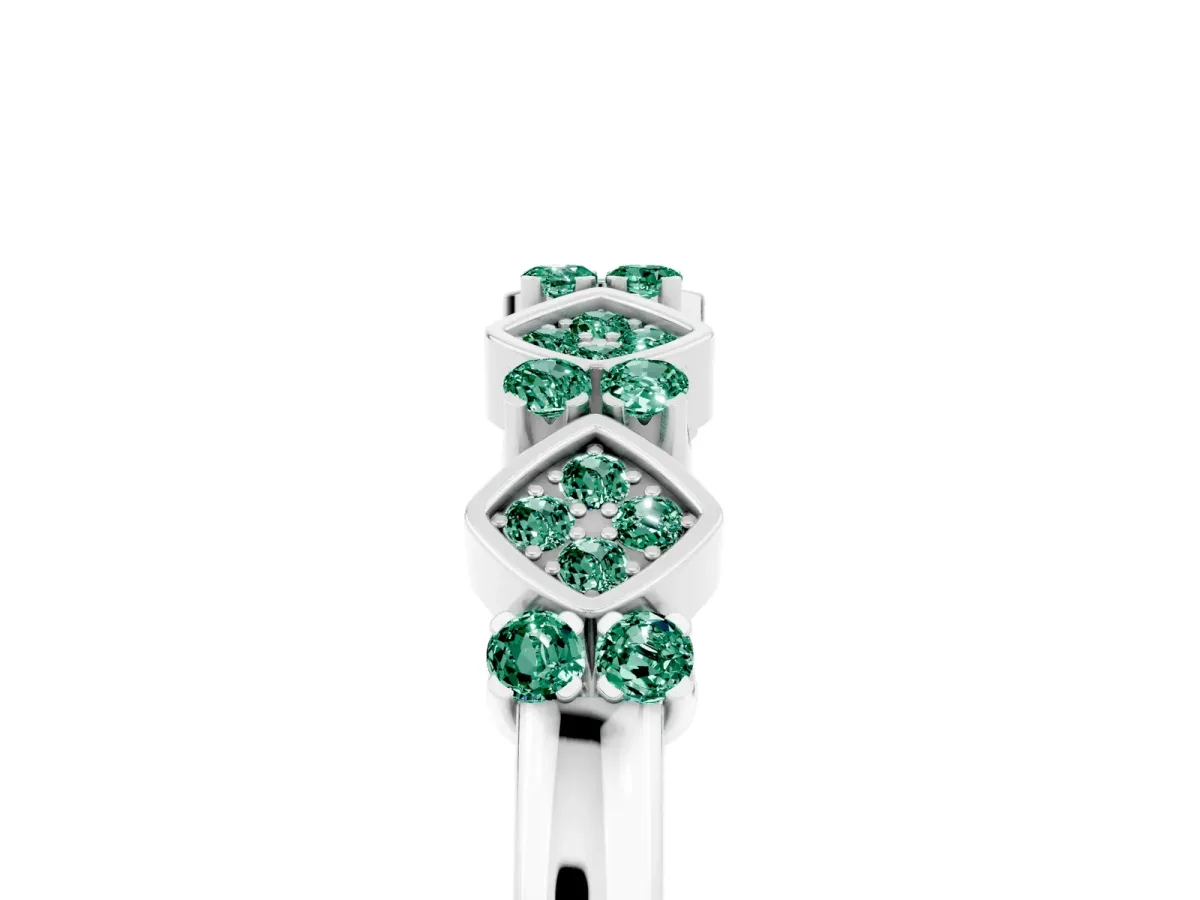 Pavé Cushion Green Sapphire Cluster Eternity Band with Prong Setting Silver