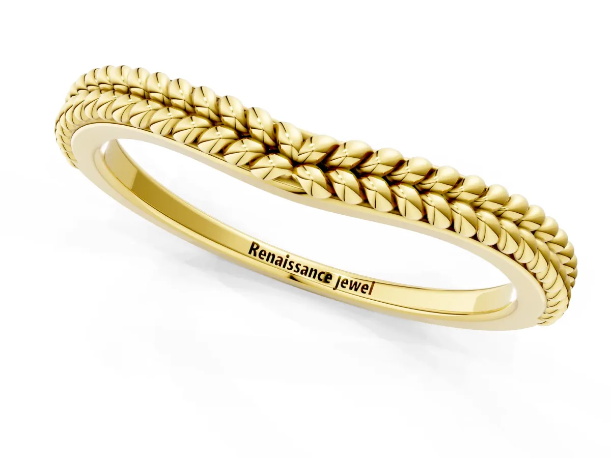 Braided Milgrain White Gold Contour Band Yellow gold