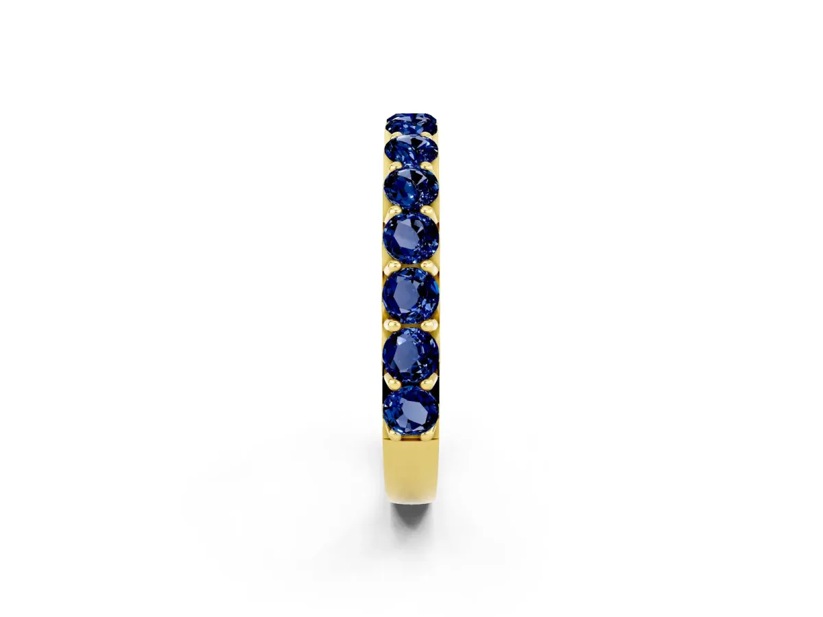 Round Blue Sapphire Half Eternity Band with Classic Prong Setting Yellow gold