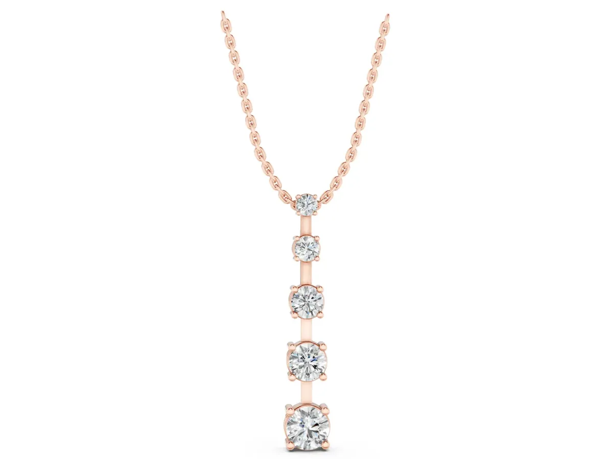 Vertical Bar Pendant with Round Brilliant Diamonds in Prong Setting Rose gold