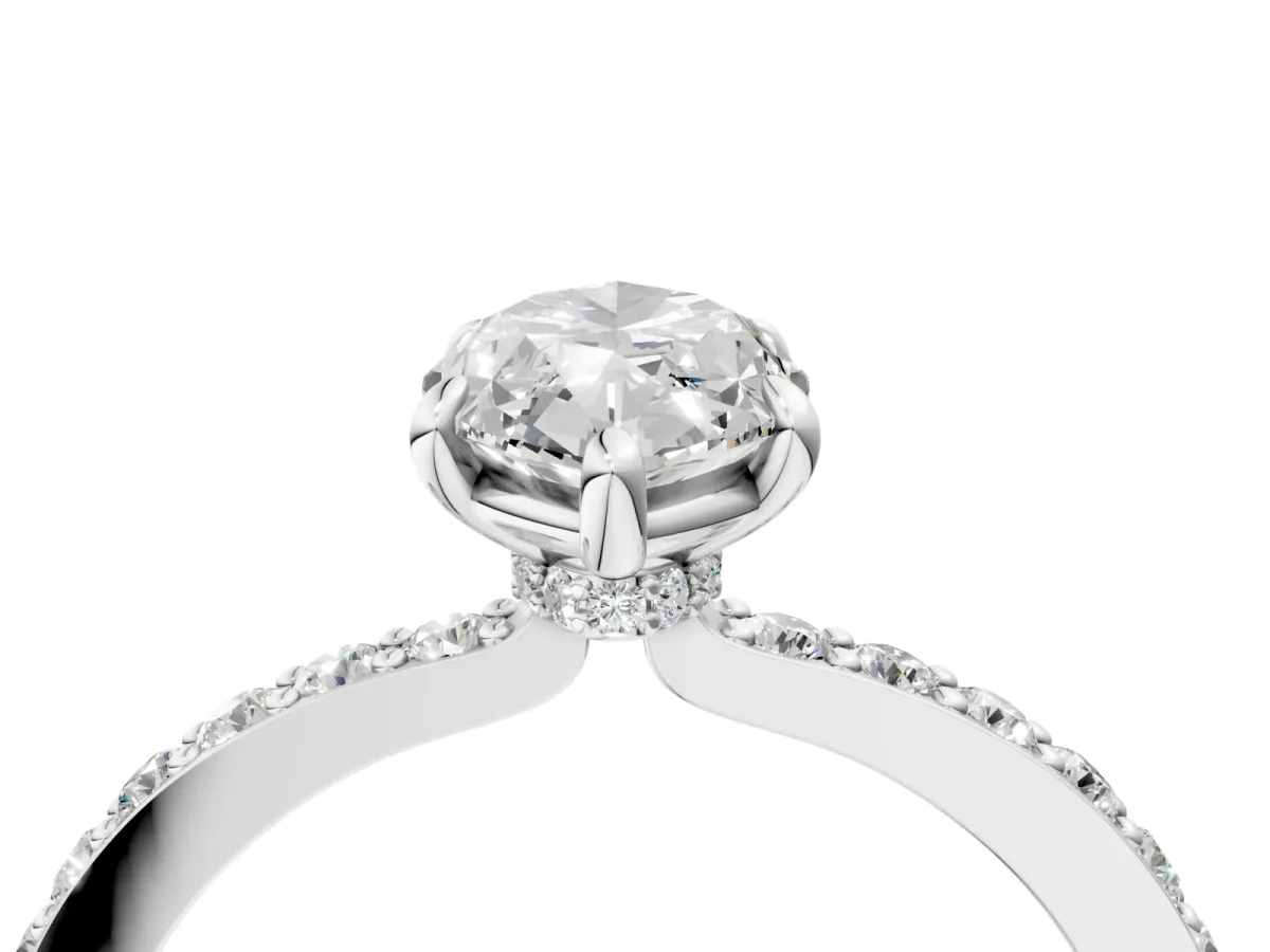 Marquise Cut Diamond Solitaire Engagement Ring with Pavé Band and Four-Prong Setting Silver