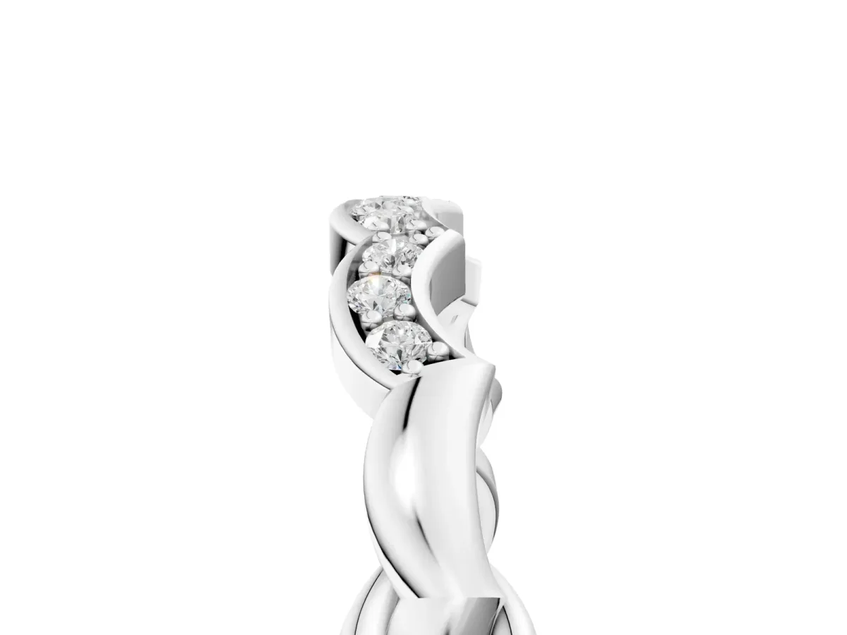 Scalloped Diamond Curved Band with Round Brilliant Stones and Shared Prong Setting Silver