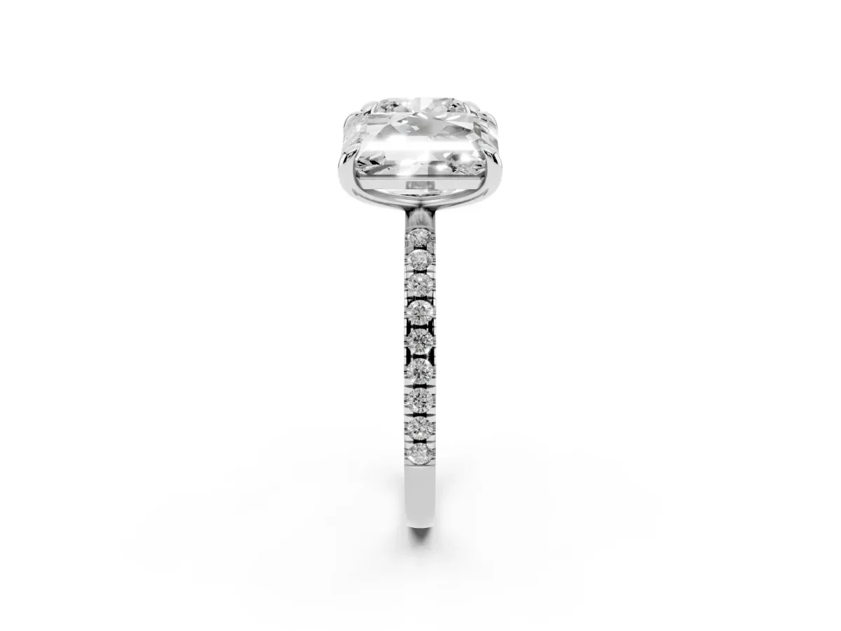 Cushion and Emerald Toi Moi Ring with Prong Setting and Micro Pave Band White gold