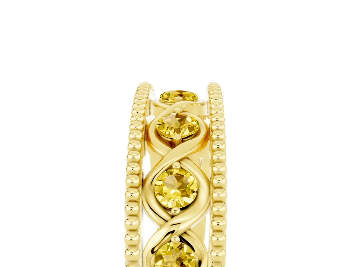 Round Yellow Sapphire Twist Milgrain Band with Bezel Setting Yellow gold