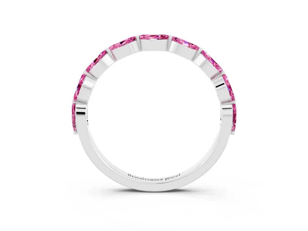 Marquise Pink Sapphire Half Eternity Band with Prong Setting Silver
