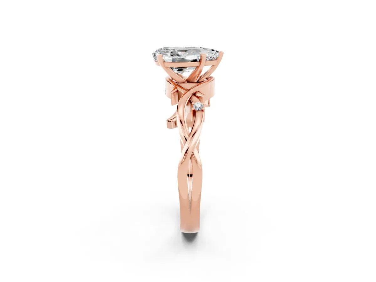 Pear Cut Moissanite Solitaire Ring with Twisted Band and Prong Setting Rose gold